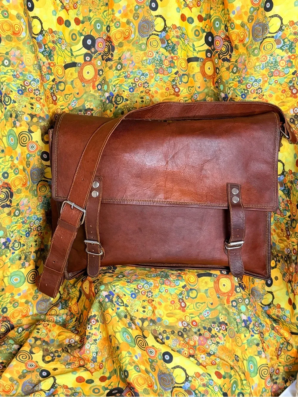 Carbon2Cobalt Men's Tan Leather Messenger Bag